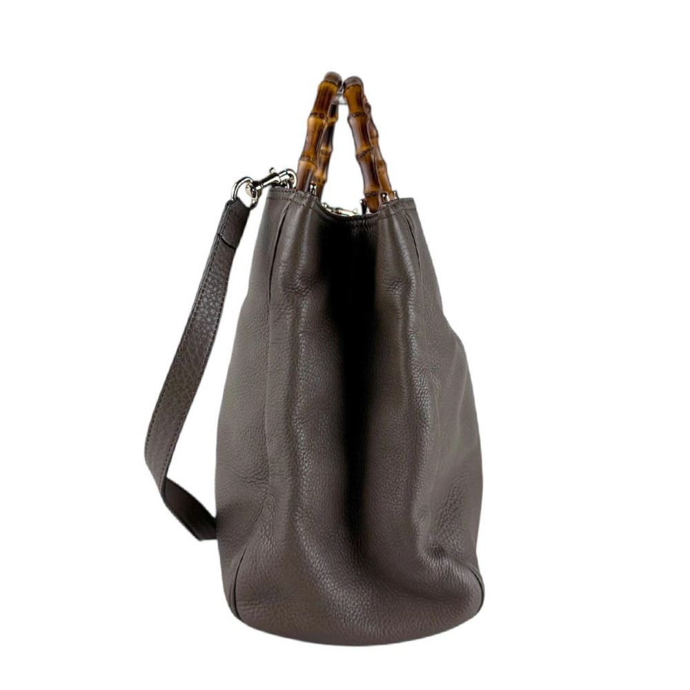 Gucci Brown 2way Leather Bamboo Shoulder Gray Bag Brown Gray